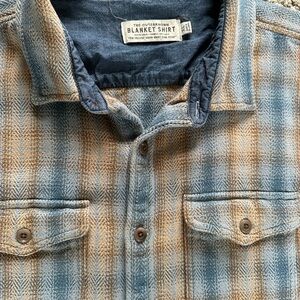 Outerknown Blue and Tan Herringbone Blanket Shirt Jacket
